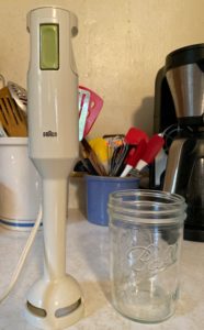 Immersion stick blender and wide-mouth mason jar